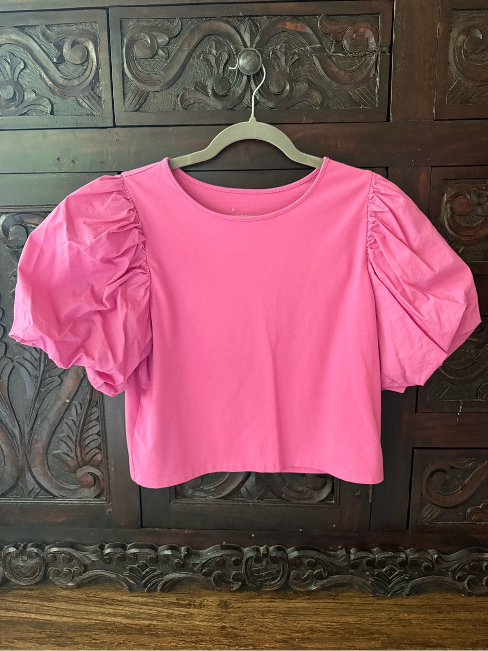 a new day Hot Pink Puff-Sleeve Crop Top - Picture 2 of 8